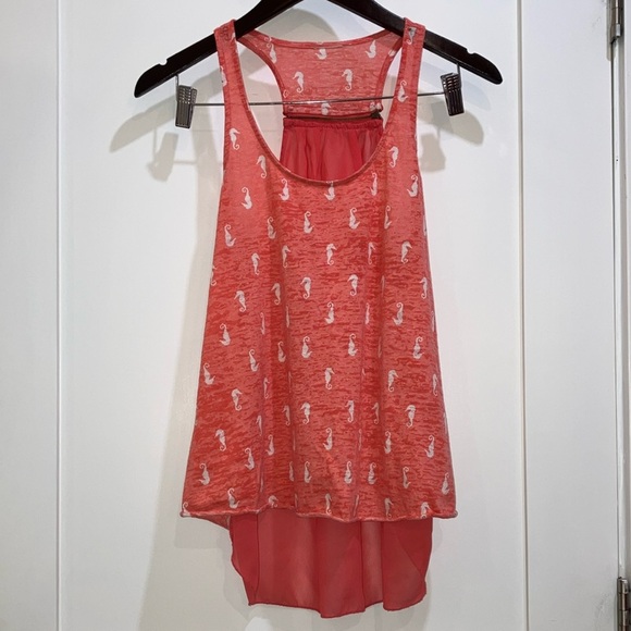 Coral Pink Tank Top with seahorse Print - Picture 1 of 15